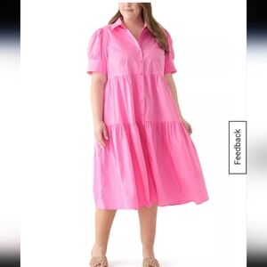 Crown & Ivy plus Size Puff Sleeve Vibrant Pink Midi Dress Size 4X